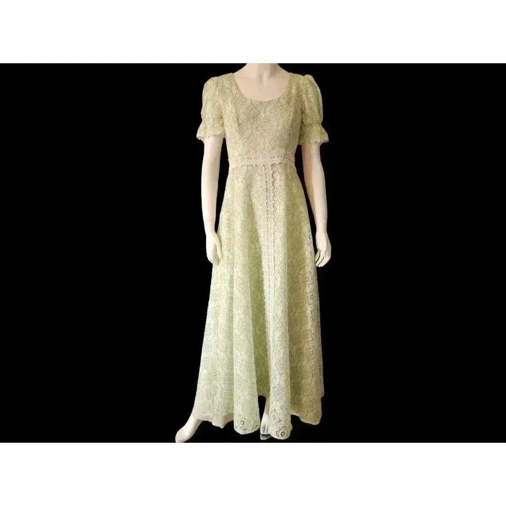 Vintage 60s Lace Maxi Dress S